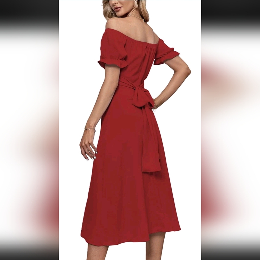 Elegant Off-Shoulder Red Dress By Lyaner Size Small Nwot - Picture 2 of 2